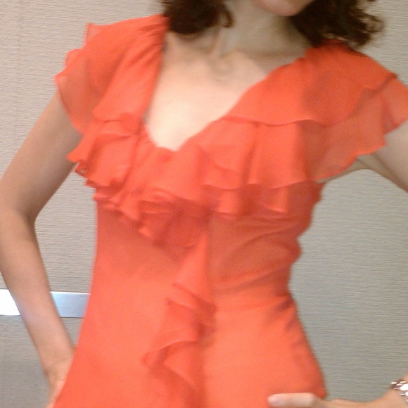 Elegant Red/Orange Silk Wrap Long Dress Size 4 - Picture 2 of 15